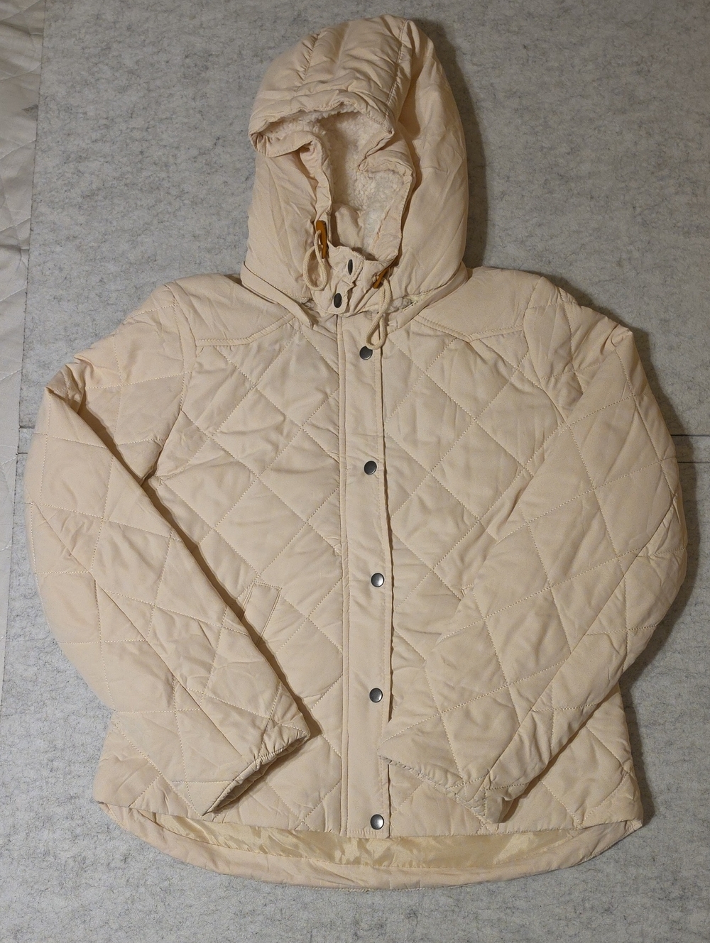Love Tree Quilted Puffer Jacket With Sherpa Lined Zip-Off Hood Cream XL